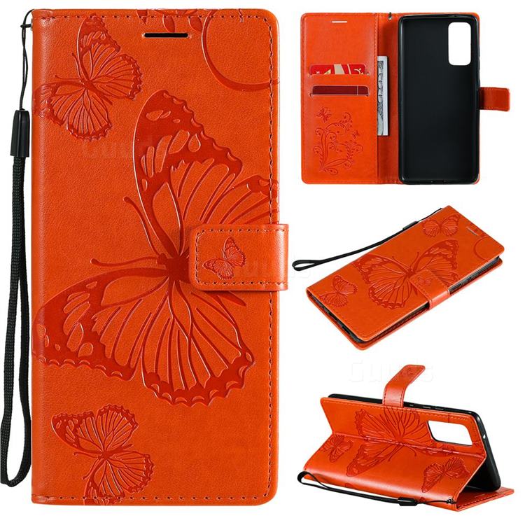 Embossing 3D Butterfly Leather Wallet Case for Samsung Galaxy S20 FE / S20 Lite - Orange