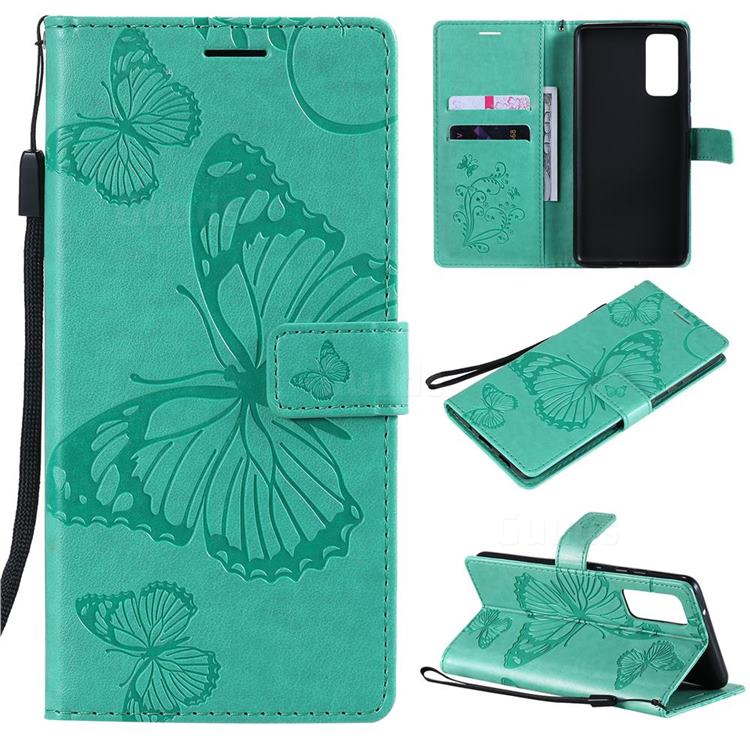 Embossing 3D Butterfly Leather Wallet Case for Samsung Galaxy S20 FE / S20 Lite - Green
