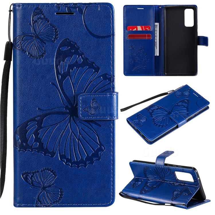 Embossing 3D Butterfly Leather Wallet Case for Samsung Galaxy S20 FE / S20 Lite - Blue