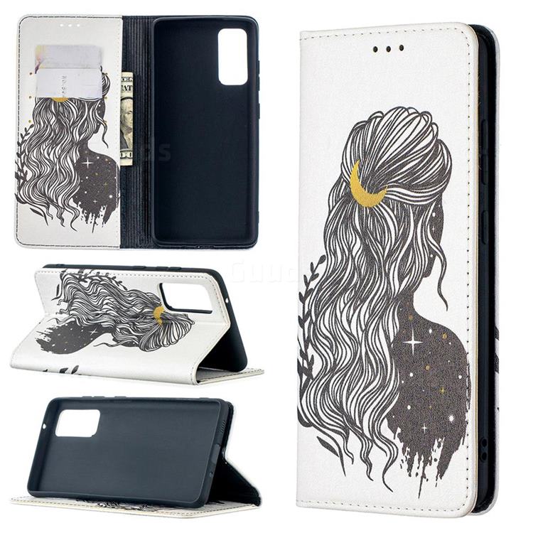 Girl with Long Hair Slim Magnetic Attraction Wallet Flip Cover for Samsung Galaxy S20 FE / S20 Lite