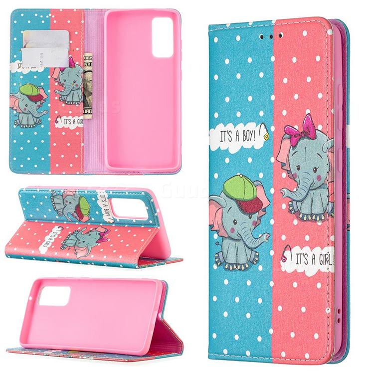 Elephant Boy and Girl Slim Magnetic Attraction Wallet Flip Cover for Samsung Galaxy S20 FE / S20 Lite