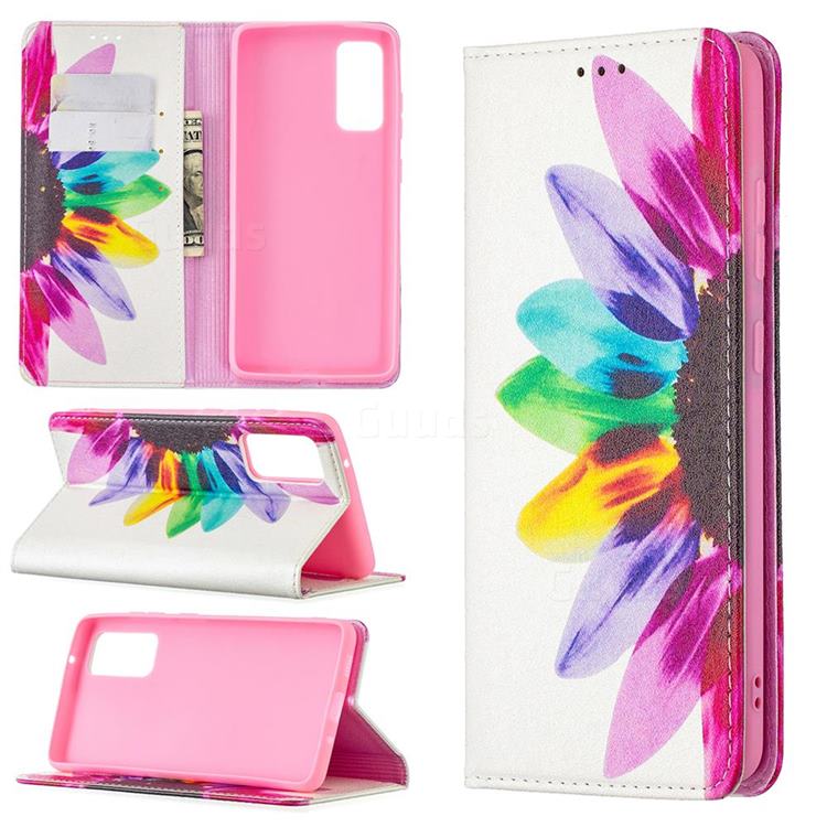 Sun Flower Slim Magnetic Attraction Wallet Flip Cover for Samsung Galaxy S20 FE / S20 Lite