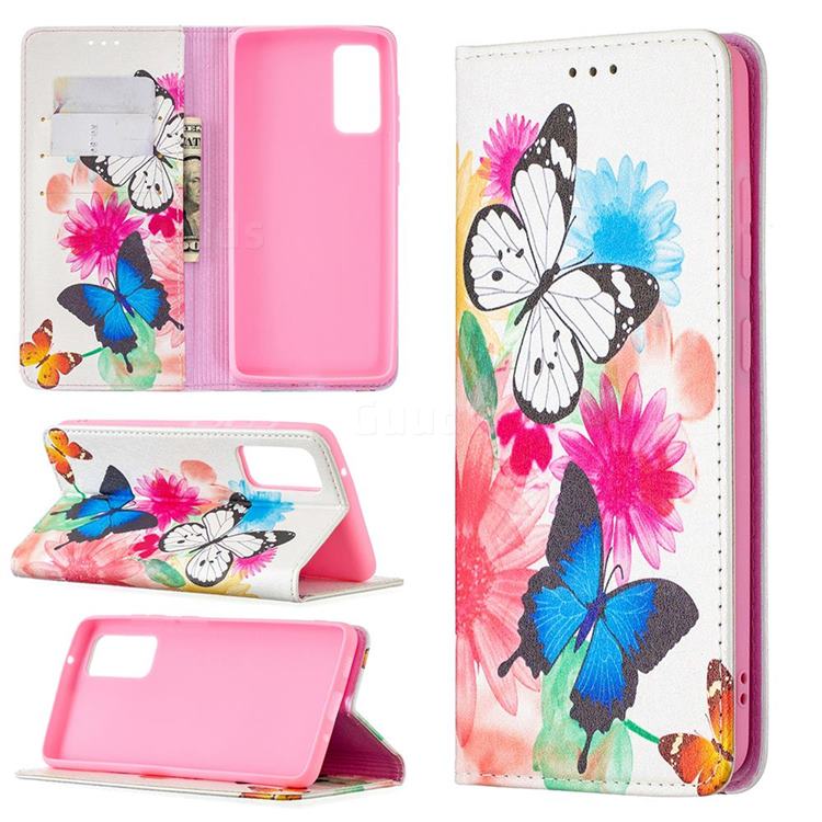 Flying Butterflies Slim Magnetic Attraction Wallet Flip Cover for Samsung Galaxy S20 FE / S20 Lite