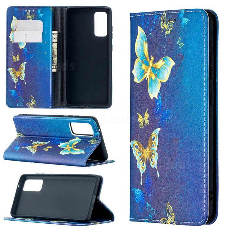 Gold Butterfly Slim Magnetic Attraction Wallet Flip Cover for Samsung Galaxy S20 FE / S20 Lite