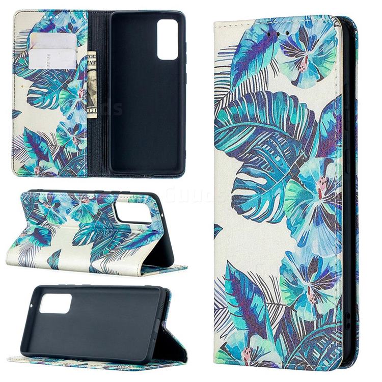 Blue Leaf Slim Magnetic Attraction Wallet Flip Cover for Samsung Galaxy S20 FE / S20 Lite