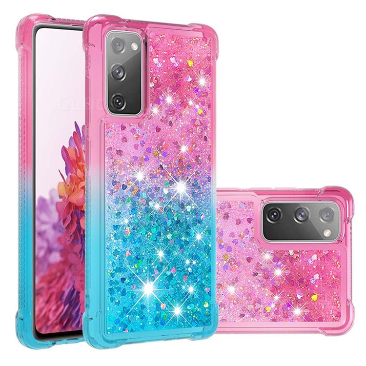 Rainbow Gradient Liquid Glitter Quicksand Sequins Phone Case for Samsung Galaxy S20 FE / S20 Lite - Pink Blue