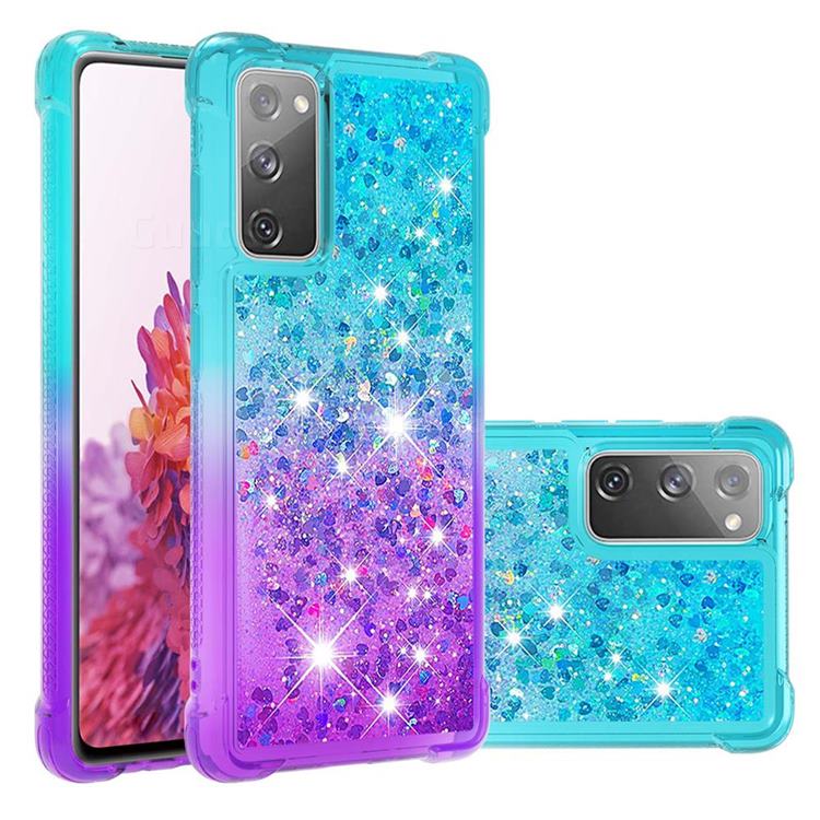 Rainbow Gradient Liquid Glitter Quicksand Sequins Phone Case for Samsung Galaxy S20 FE / S20 Lite - Blue Purple