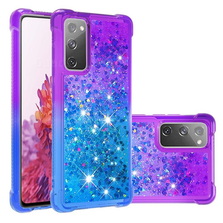 Rainbow Gradient Liquid Glitter Quicksand Sequins Phone Case for Samsung Galaxy S20 FE / S20 Lite - Purple Blue