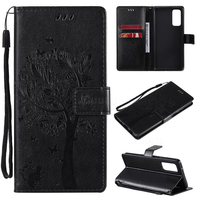 Embossing Butterfly Tree Leather Wallet Case for Samsung Galaxy S20 FE / S20 Lite - Black