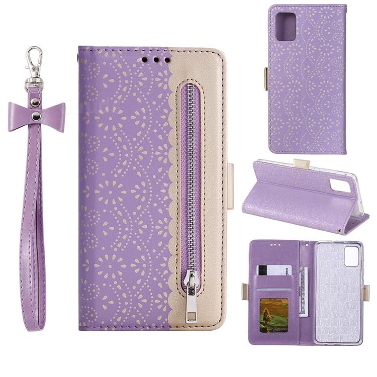 Luxury Lace Zipper Stitching Leather Phone Wallet Case for Samsung Galaxy S20 FE / S20 Lite - Purple