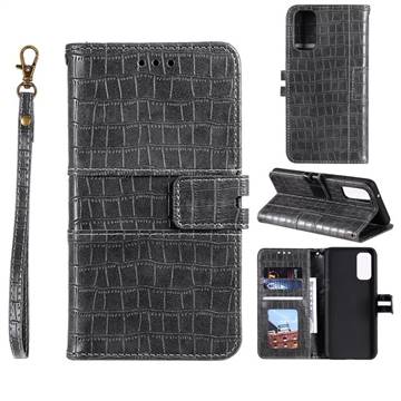 Luxury Crocodile Magnetic Leather Wallet Phone Case for Samsung Galaxy S20 FE / S20 Lite - Gray