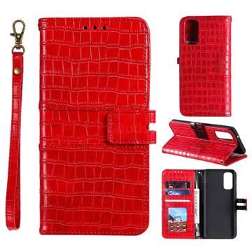 Luxury Crocodile Magnetic Leather Wallet Phone Case for Samsung Galaxy S20 FE / S20 Lite - Red