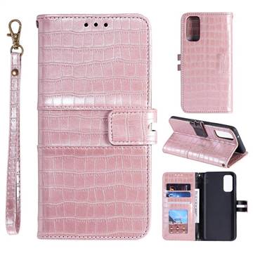Luxury Crocodile Magnetic Leather Wallet Phone Case for Samsung Galaxy S20 FE / S20 Lite - Rose Gold