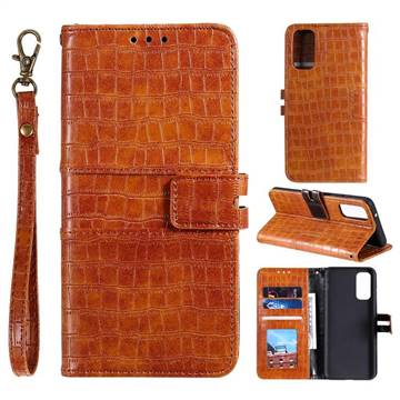 Luxury Crocodile Magnetic Leather Wallet Phone Case for Samsung Galaxy S20 FE / S20 Lite - Brown