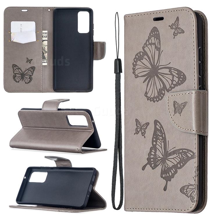 Embossing Double Butterfly Leather Wallet Case for Samsung Galaxy S20 FE / S20 Lite - Gray