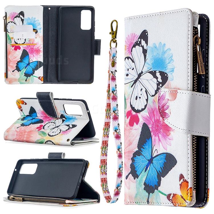 Vivid Flying Butterflies Binfen Color BF03 Retro Zipper Leather Wallet Phone Case for Samsung Galaxy S20 FE / S20 Lite