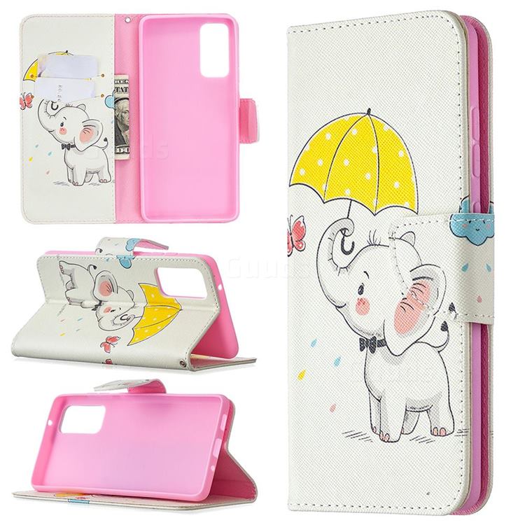 Umbrella Elephant Leather Wallet Case for Samsung Galaxy S20 FE / S20 Lite