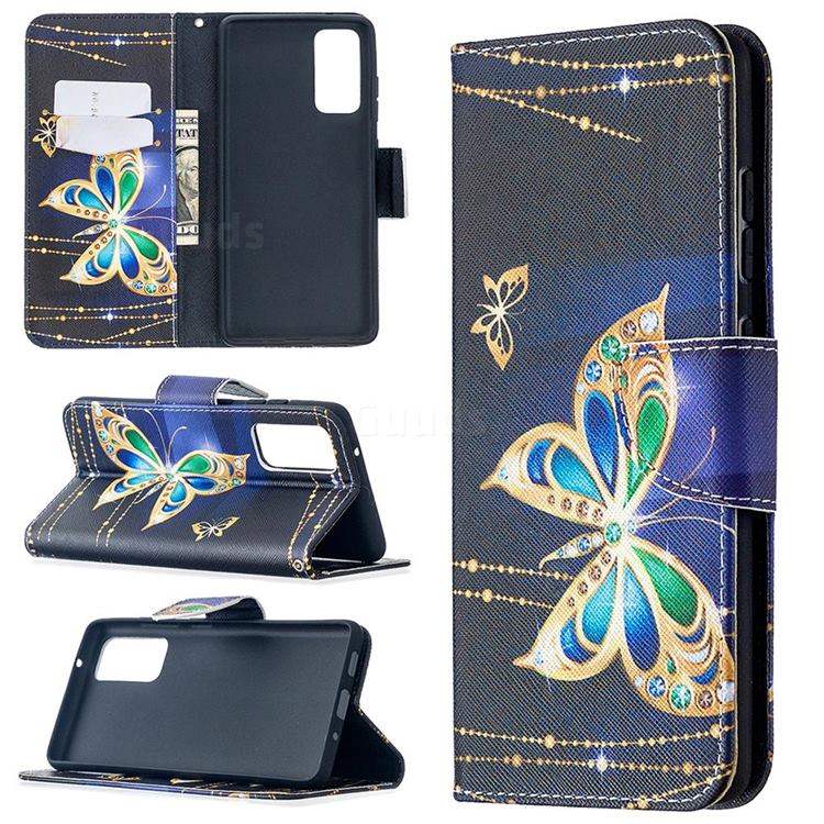 Golden Shining Butterfly Leather Wallet Case for Samsung Galaxy S20 FE / S20 Lite