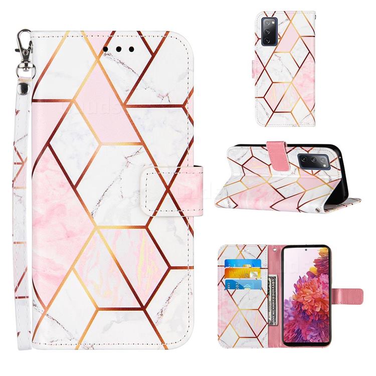 Pink White Stitching Color Marble Leather Wallet Case for Samsung Galaxy S20 FE / S20 Lite