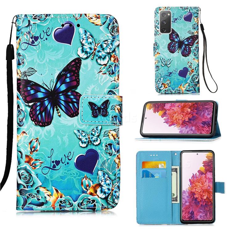 Love Butterfly Matte Leather Wallet Phone Case for Samsung Galaxy S20 FE / S20 Lite