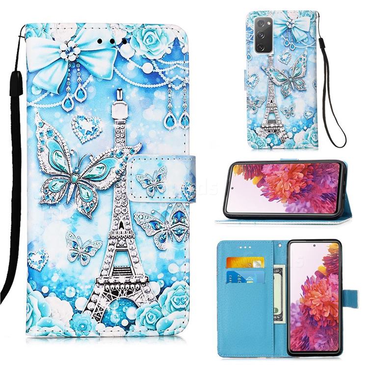Tower Butterfly Matte Leather Wallet Phone Case for Samsung Galaxy S20 FE / S20 Lite
