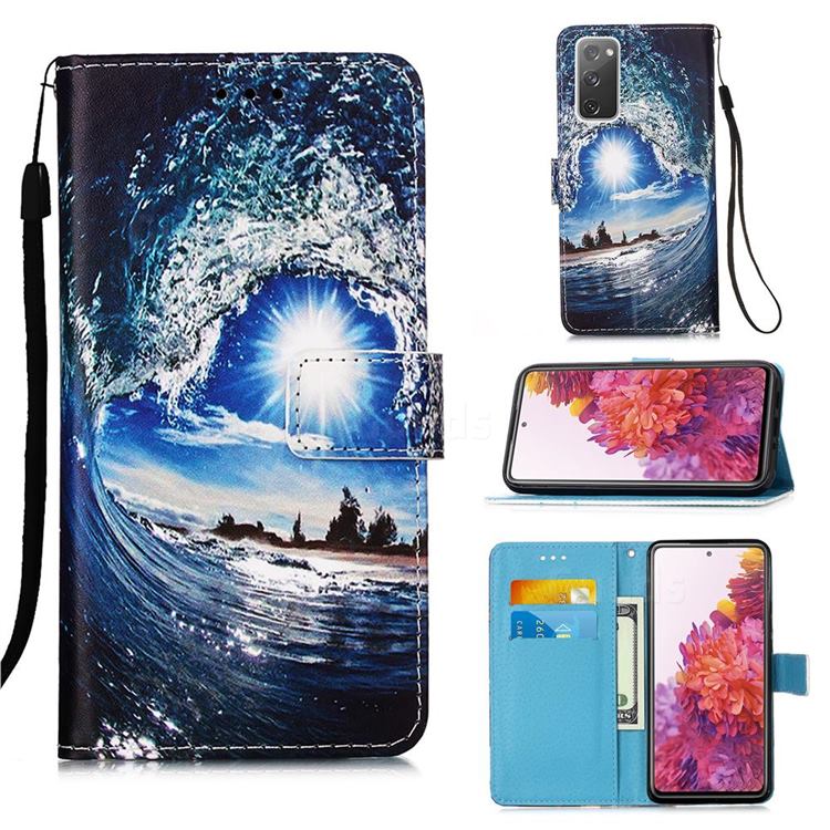 Waves and Sun Matte Leather Wallet Phone Case for Samsung Galaxy S20 FE / S20 Lite