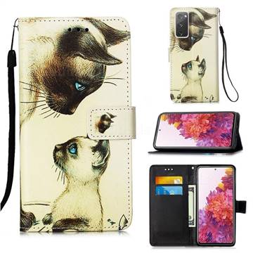 Cat Confrontation Matte Leather Wallet Phone Case for Samsung Galaxy S20 FE / S20 Lite