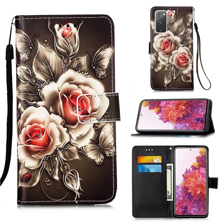 Black Rose Matte Leather Wallet Phone Case for Samsung Galaxy S20 FE / S20 Lite