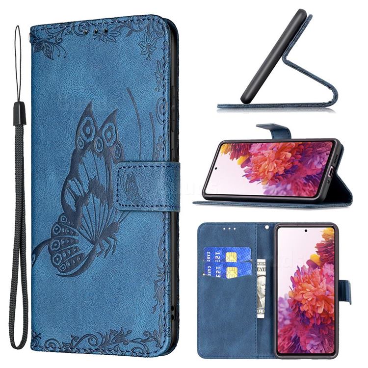 Binfen Color Imprint Vivid Butterfly Leather Wallet Case for Samsung Galaxy S20 FE / S20 Lite - Blue
