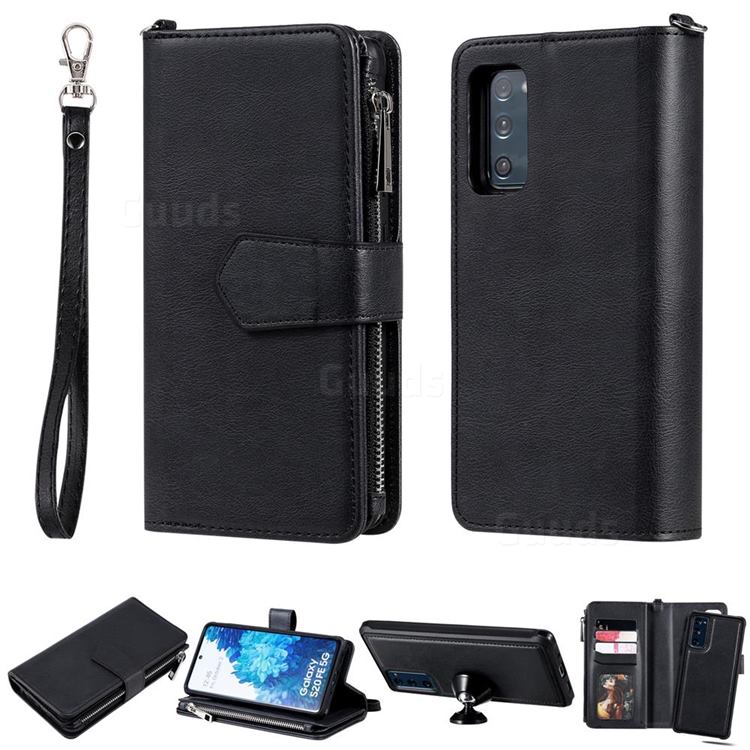 Retro Luxury Multifunction Zipper Leather Phone Wallet for Samsung Galaxy S20 FE / S20 Lite - Black