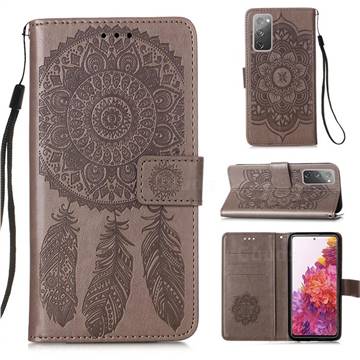 Embossing Dream Catcher Mandala Flower Leather Wallet Case for Samsung Galaxy S20 FE / S20 Lite - Gray