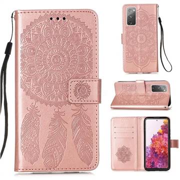 Embossing Dream Catcher Mandala Flower Leather Wallet Case for Samsung Galaxy S20 FE / S20 Lite - Rose Gold