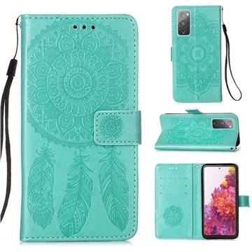 Embossing Dream Catcher Mandala Flower Leather Wallet Case for Samsung Galaxy S20 FE / S20 Lite - Green