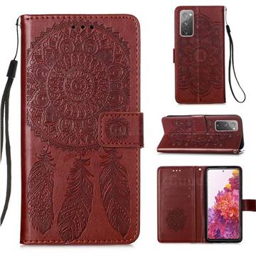 Embossing Dream Catcher Mandala Flower Leather Wallet Case for Samsung Galaxy S20 FE / S20 Lite - Brown