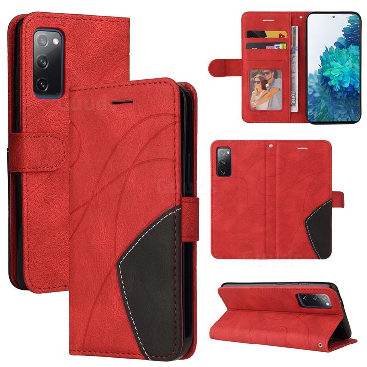 Luxury Two-color Stitching Leather Wallet Case Cover for Samsung Galaxy S20 FE / S20 Lite - Red