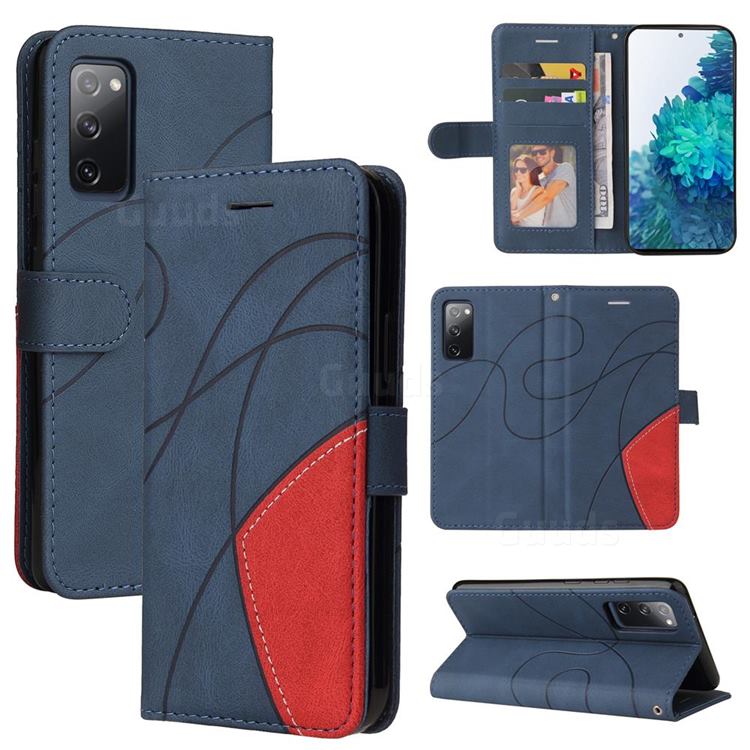 Luxury Two-color Stitching Leather Wallet Case Cover for Samsung Galaxy S20 FE / S20 Lite - Blue
