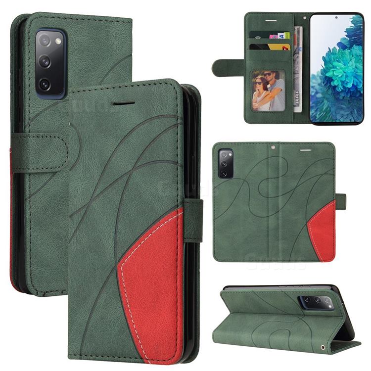 Luxury Two-color Stitching Leather Wallet Case Cover for Samsung Galaxy S20 FE / S20 Lite - Green