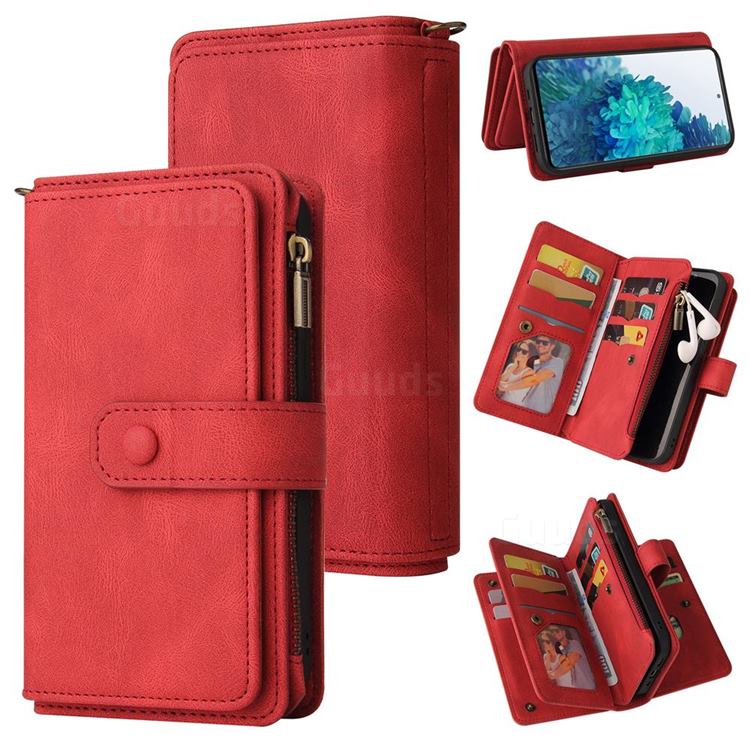 Luxury Multi-functional Zipper Wallet Leather Phone Case Cover for Samsung Galaxy S20 FE / S20 Lite - Red