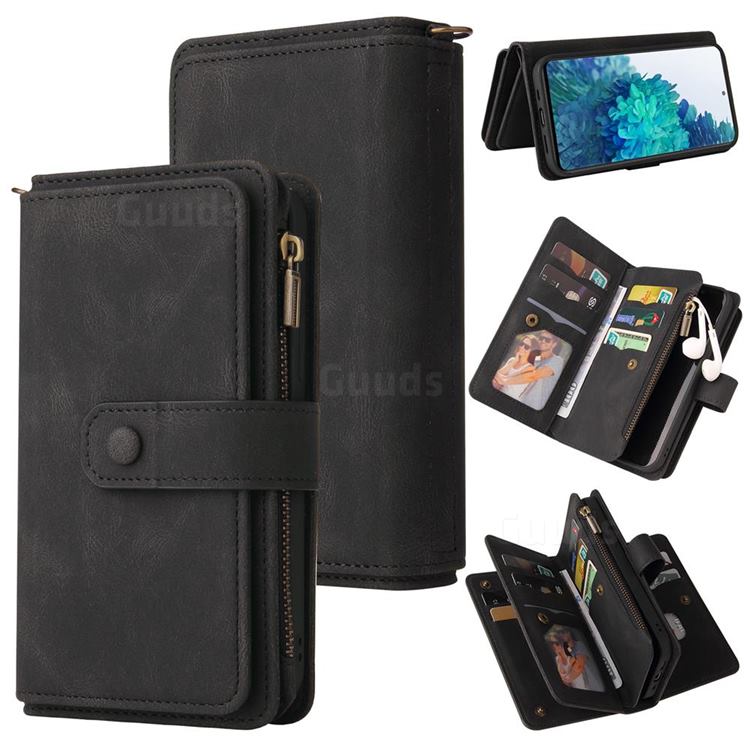 Luxury Multi-functional Zipper Wallet Leather Phone Case Cover for Samsung Galaxy S20 FE / S20 Lite - Black