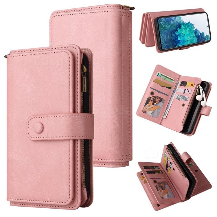 Luxury Multi-functional Zipper Wallet Leather Phone Case Cover for Samsung Galaxy S20 FE / S20 Lite - Pink