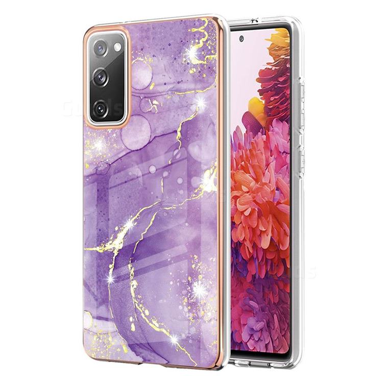 Fashion Purple Electroplated Gold Frame 2.0 Thickness Plating Marble IMD Soft Back Cover for Samsung Galaxy S20 FE / S20 Lite