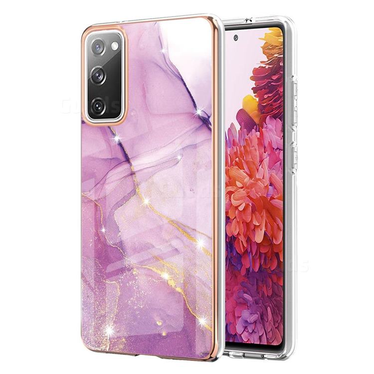 Dream Violet Electroplated Gold Frame 2.0 Thickness Plating Marble IMD Soft Back Cover for Samsung Galaxy S20 FE / S20 Lite