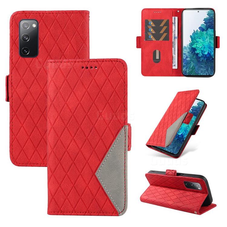 Grid Pattern Splicing Protective Wallet Case Cover for Samsung Galaxy S20 FE / S20 Lite - Red
