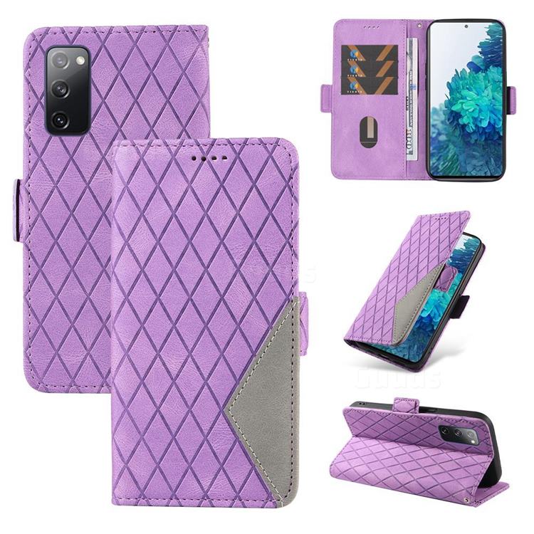 Grid Pattern Splicing Protective Wallet Case Cover for Samsung Galaxy S20 FE / S20 Lite - Purple