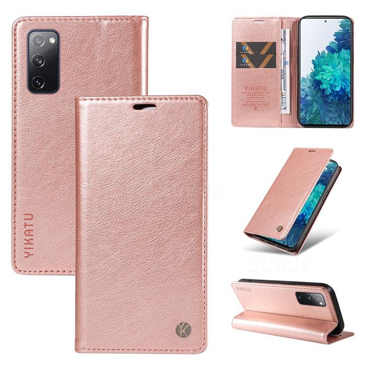 YIKATU Litchi Card Magnetic Automatic Suction Leather Flip Cover for Samsung Galaxy S20 FE / S20 Lite - Rose Gold