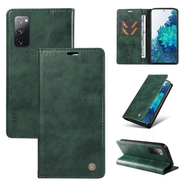 YIKATU Litchi Card Magnetic Automatic Suction Leather Flip Cover for Samsung Galaxy S20 FE / S20 Lite - Green
