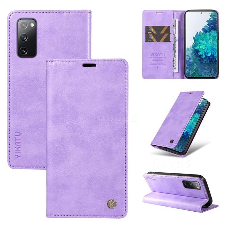 YIKATU Litchi Card Magnetic Automatic Suction Leather Flip Cover for Samsung Galaxy S20 FE / S20 Lite - Purple