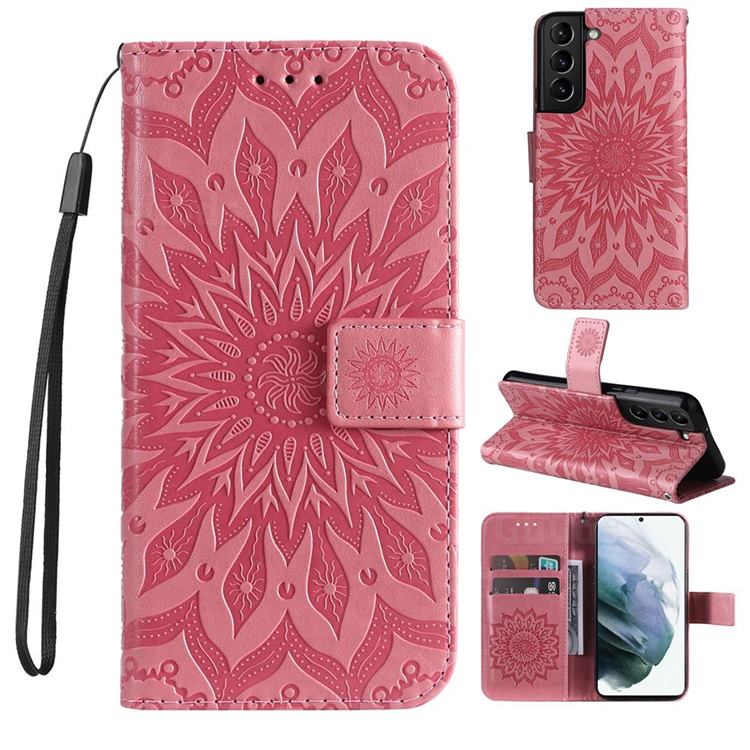 Embossing Sunflower Leather Wallet Case for Samsung Galaxy S22 - Pink