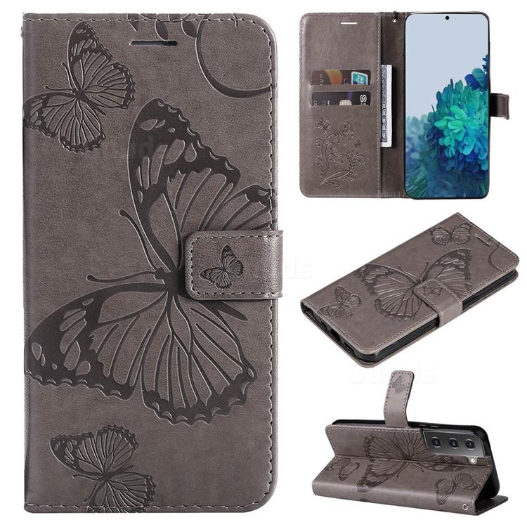 Embossing 3D Butterfly Leather Wallet Case for Samsung Galaxy S22 - Gray