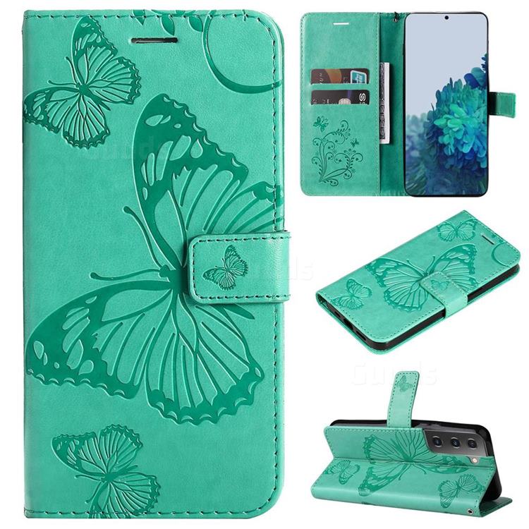 Embossing 3D Butterfly Leather Wallet Case for Samsung Galaxy S22 - Green